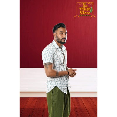 Pure Cotton White block Printed Shirt for Men