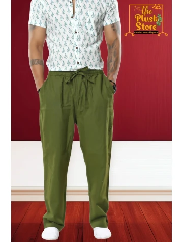Pure Linen Green Full Casual Trouser For Men  Pure Linen Green Full Casual Trouser For Men data-sizes=