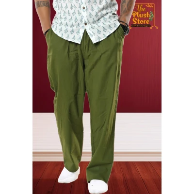 Pure Linen Green Full Casual Trouser For Men