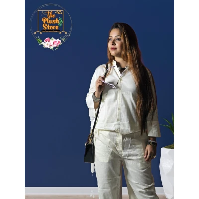 Pure Linen Cream Co-ord Set For Women