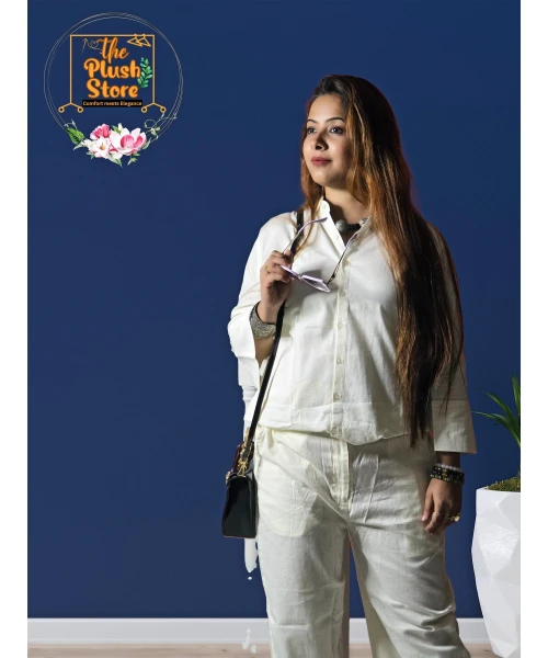 Pure Linen Cream Co-ord Set For Women