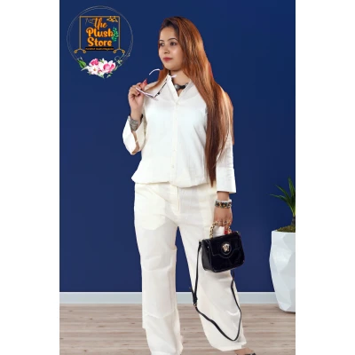 Pure Linen Cream Co-ord Set For Women