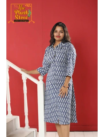 Pure Cotton Indigo One piece Dress For Women  Pure Cotton Indigo One piece Dress For Women data-sizes=