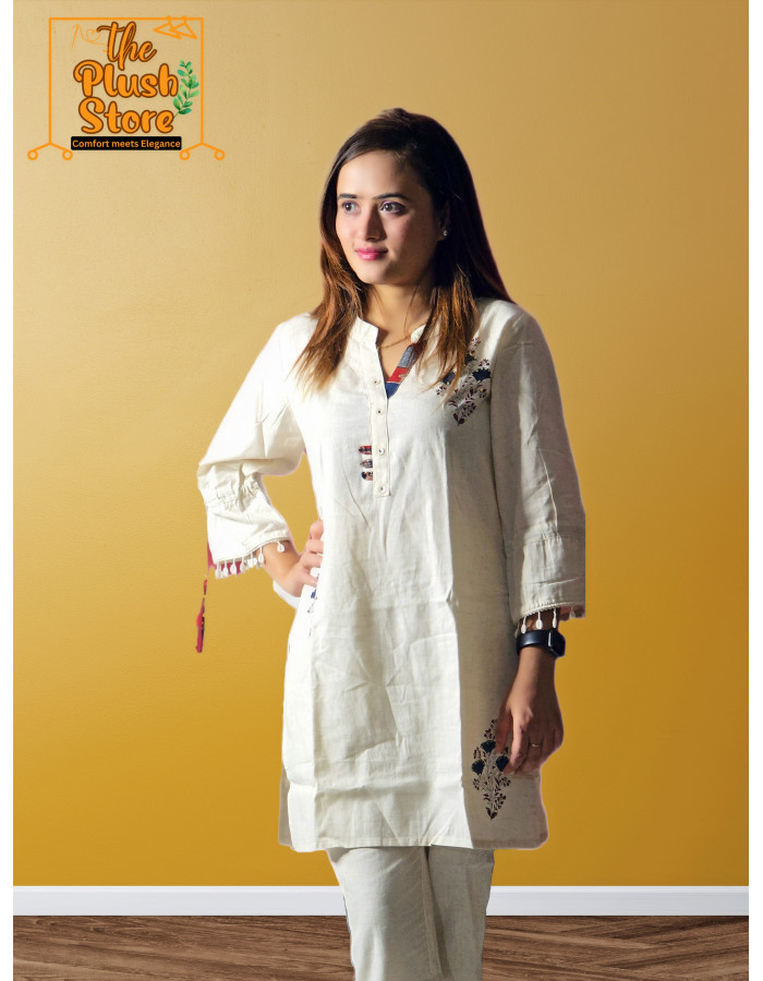 A model wearing Pure Linen Co-ord Set For Women A model wearing Pure Linen Co-ord Set For Women