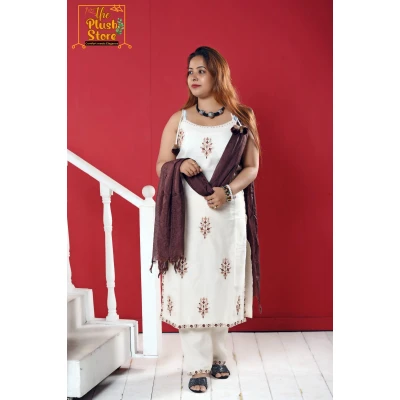 Pure Khadi Cotton Noodle Strap Three Piece Set For Women