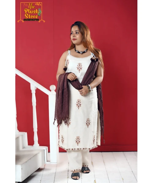 Pure Khadi Cotton Noodle Strap Three Piece Set For Women