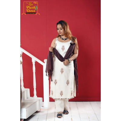 Pure Khadi Cotton Noodle Strap Three Piece Set For Women