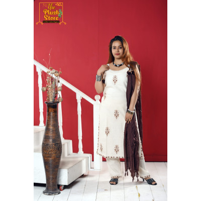 Pure Khadi Cotton Noodle Strap Three Piece Set For Women