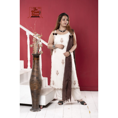Pure Khadi Cotton Noodle Strap Three Piece Set For Women