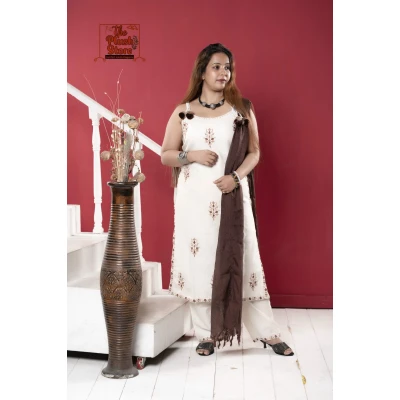 Pure Khadi Cotton Noodle Strap Three Piece Set For Women
