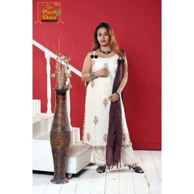 Pure Khadi Cotton Noodle Strap Three Piece Set For Women