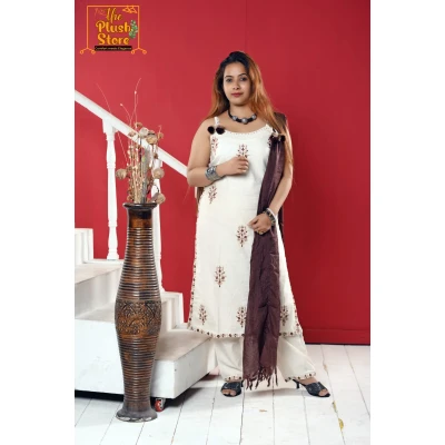 Pure Khadi Cotton Noodle Strap Three Piece Set For Women