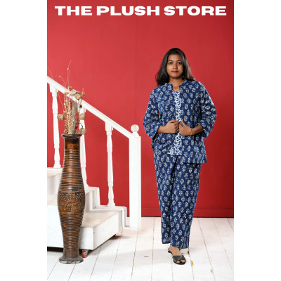 Indigo Pure cotton Three Piece Co-ord Set For Women