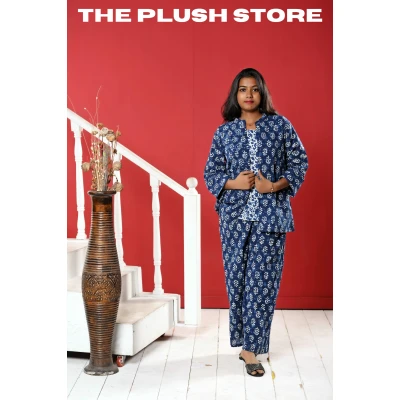 Indigo Pure cotton Three Piece Co-ord Set For Women
