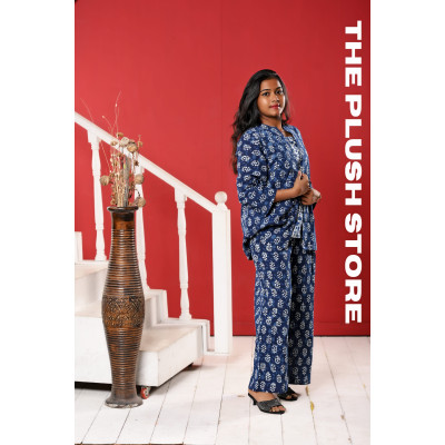 Indigo Pure cotton Three Piece Co-ord Set For Women