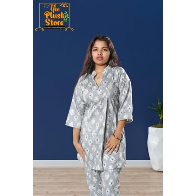 Pure Cotton Printed Co-ord Set For Women in slate colour