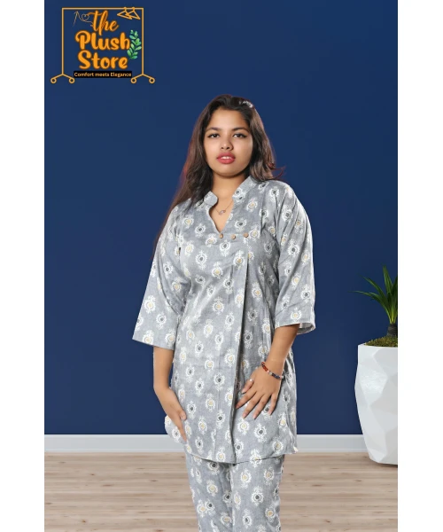 Pure Cotton Printed Co-ord Set For Women in slate colour