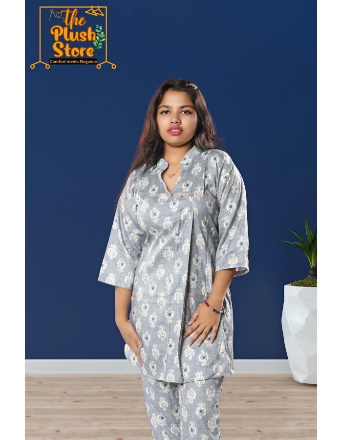 Pure Cotton Printed Co-ord Set For Women in slate colour
