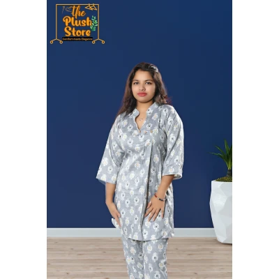 Pure Cotton Printed Co-ord Set For Women in slate colour