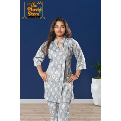 Pure Cotton Printed Co-ord Set For Women in slate colour
