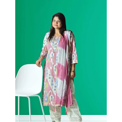 Linen Three Piece Salwar Suit Set For Women
