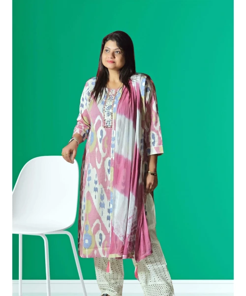 Linen Three Piece Salwar Suit Set For Women