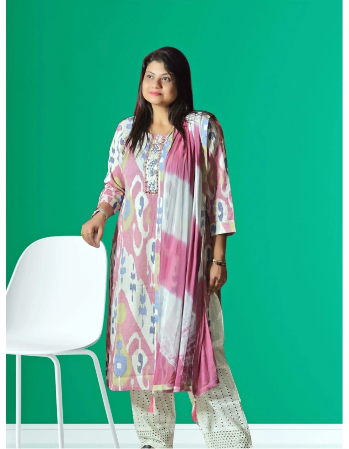 Linen Three Piece Salwar Suit Set For Women