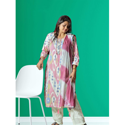 Linen Three Piece Salwar Suit Set For Women
