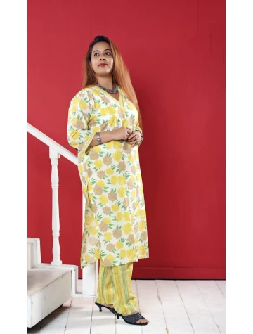Yellow Floral Two Piece Set For Women  Yellow Floral Two Piece Set For Women data-sizes=