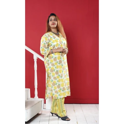 Yellow Floral Two Piece Set For Women