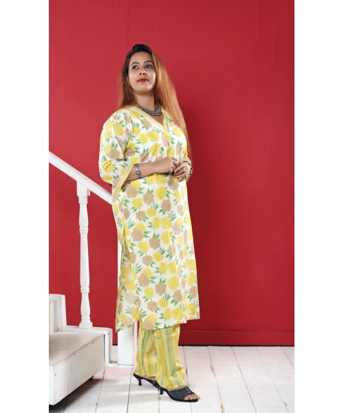 Yellow Floral Two Piece Set For Women