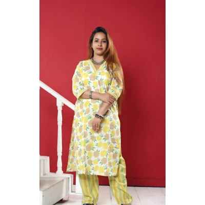 Yellow Floral Two Piece Set For Women