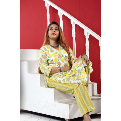 Yellow Floral Two Piece Set For Women