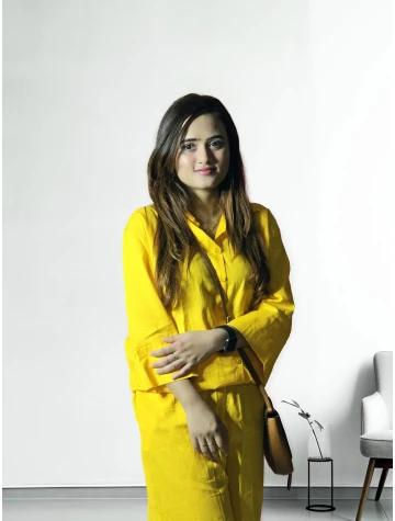 Pure Linen Yellow Co-ords For Women  Pure Linen Yellow Co-ords For Women data-sizes=