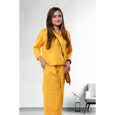 Pure Linen Yellow Co-ords For Women