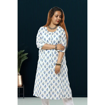 White Printed A-Line Kurti For Women