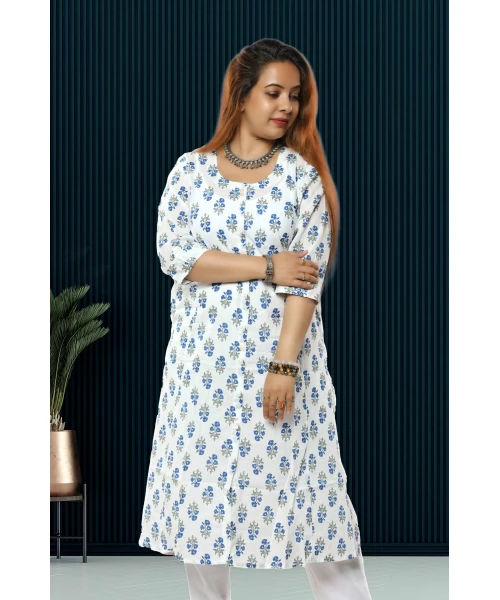 White Printed A-Line Kurti For Women