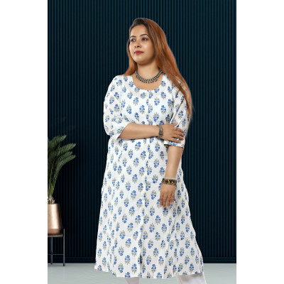 White Printed A-Line Kurti For Women