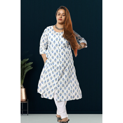 White Printed A-Line Kurti For Women