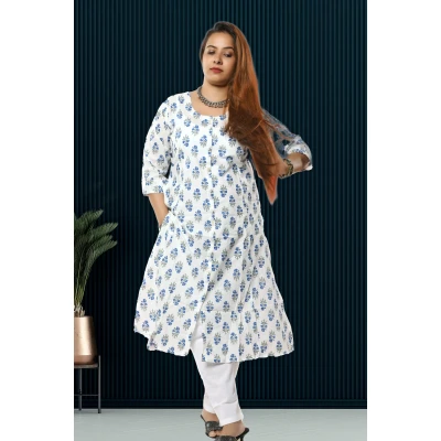 White Printed A-Line Kurti For Women