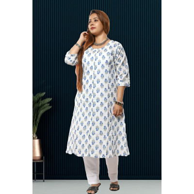 White Printed A-Line Kurti For Women