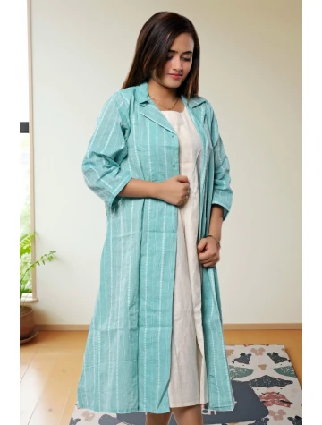 Two Piece Pure cotton Dress With Jacket For Women  Two Piece Pure cotton Dress With Jacket For Women data-sizes=