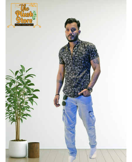 Pure Cotton Black Printed Shirt For Men