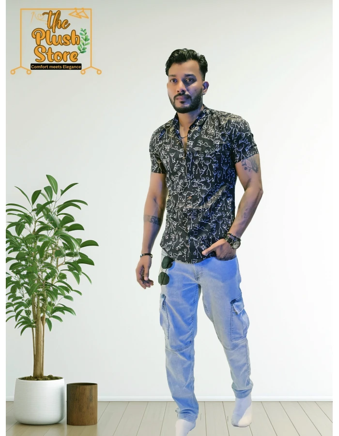 Pure Cotton Black Printed Shirt For Men