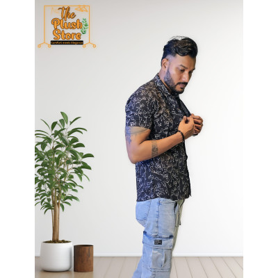 Pure Cotton Black Printed Shirt For Men