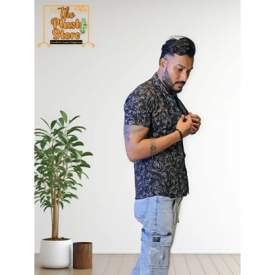 Pure Cotton Black Printed Shirt For Men