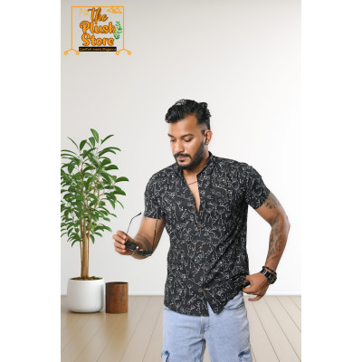 Pure Cotton Black Printed Shirt For Men