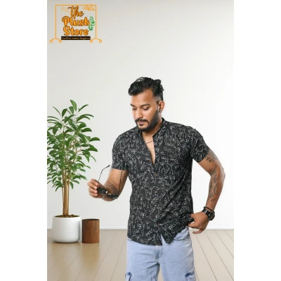 Pure Cotton Black Printed Shirt For Men