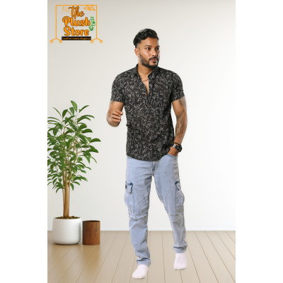 Pure Cotton Black Printed Shirt For Men
