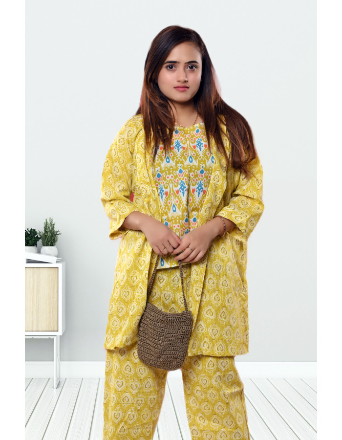 A model wearing Three Piece Co-ord Set For Women A model wearing Three Piece Co-ord Set For Women